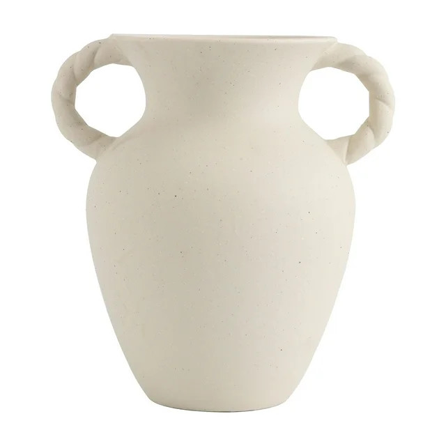 Home Decor Collection Off-White Ceramic Tabletop Vase with Knotted Design Handle, 10.87" Tall | Walmart (US)