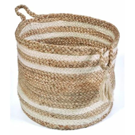 Natural Jute Basket - 19"" X 19"" X 19"" Montego Bottom Stripped Decorative Storage Basket | Walmart (US)