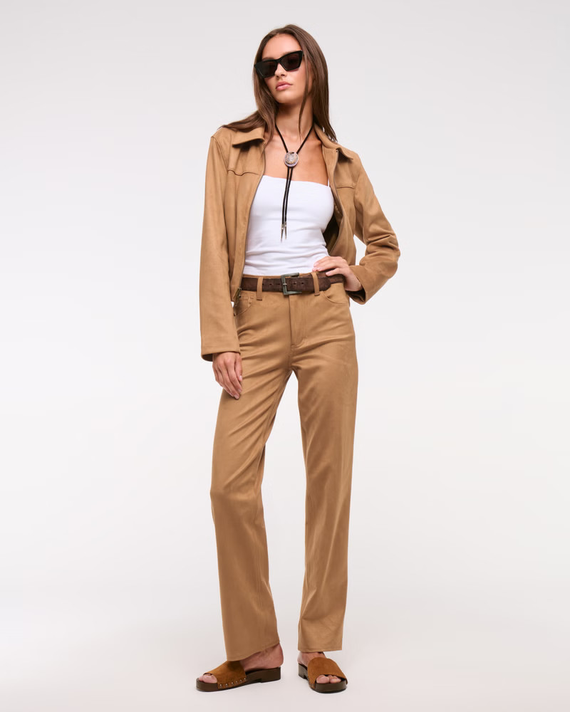 Women's High Rise 90s Relaxed Vegan Suede Pant | Women's Bottoms | Abercrombie.com | Abercrombie & Fitch (US)