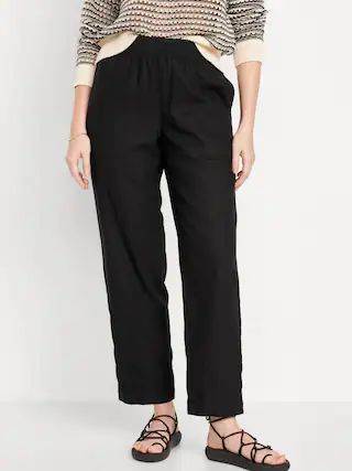 High-Waisted Linen-Blend Straight Pants | Old Navy (US)