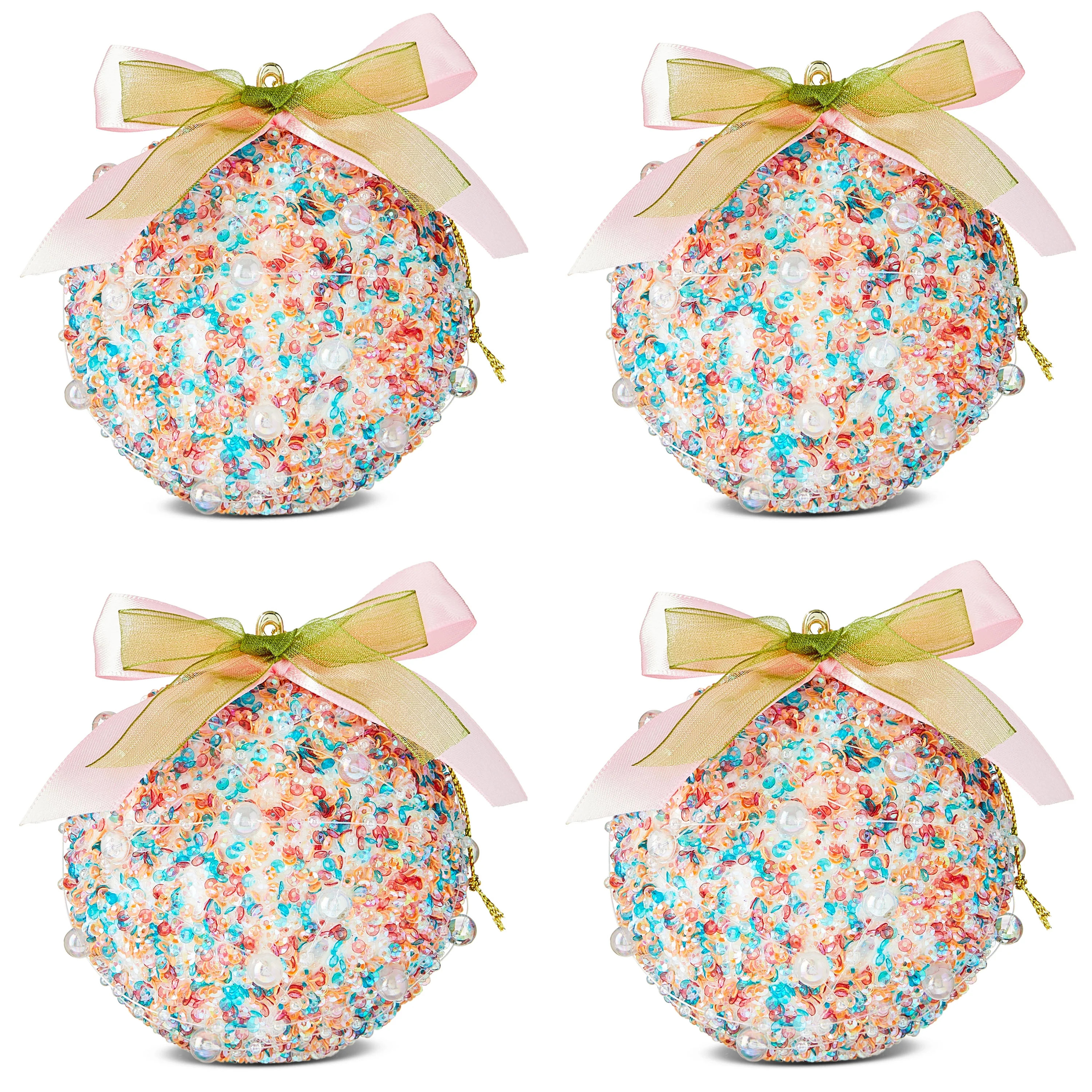 4 Count Multicolor Bead and Sequin Christmas Ornaments, by Holiday Time | Walmart (US)