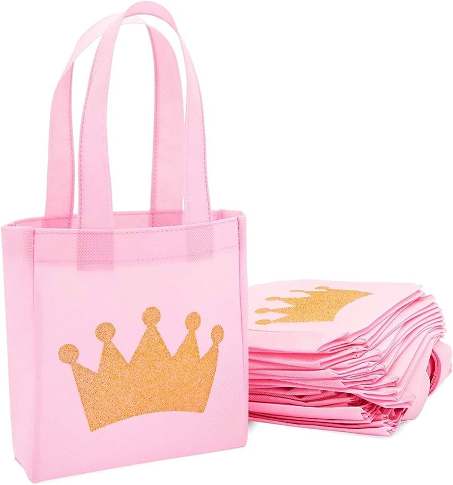 24 Pack Canvas Princess Party Favor Bags for Birthday Celebrations, Small Pink Gift Totes for Bab... | Amazon (US)