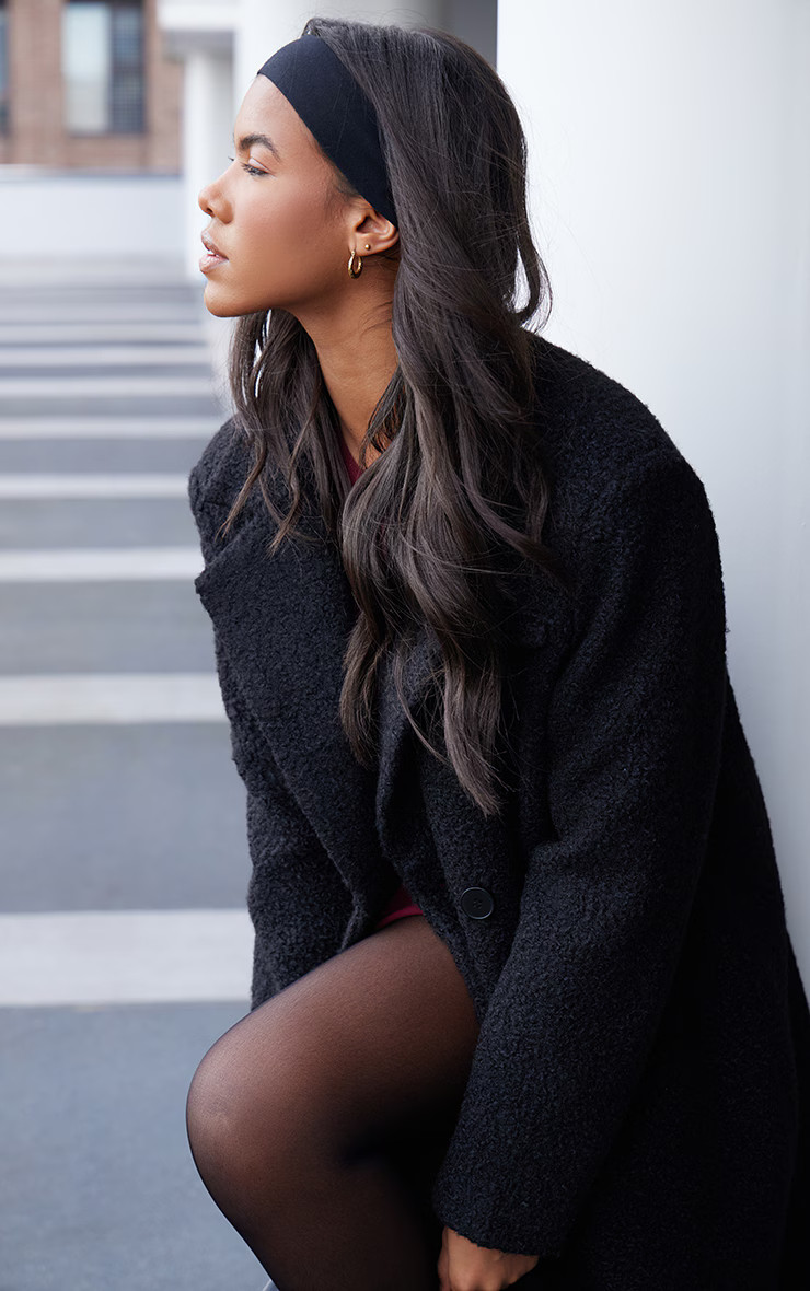 Black Boucle Double Breasted Structured Maxi Coat | PrettyLittleThing UK