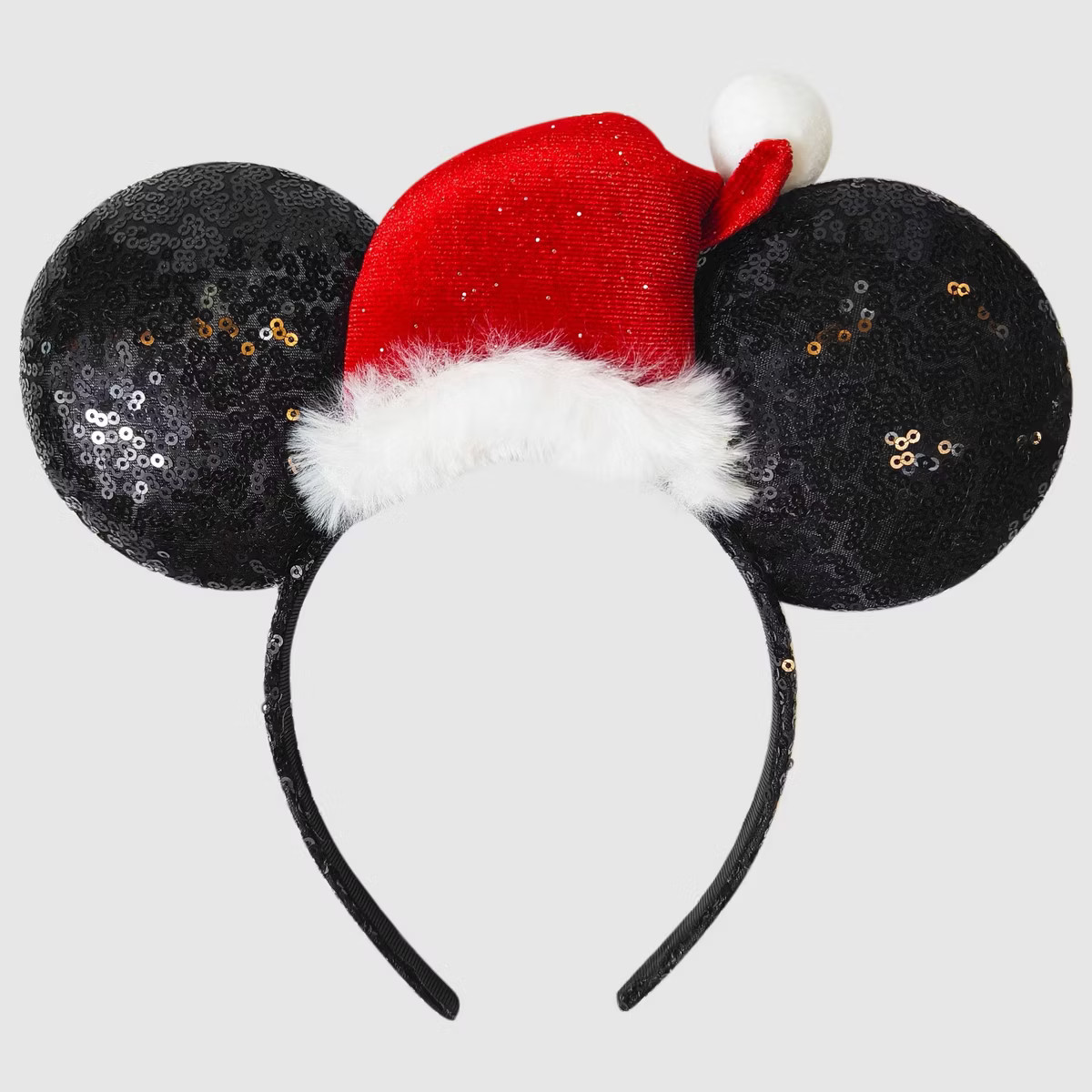 Girls' Disney Black Sequin Santa Minnie Ear Headband | Target