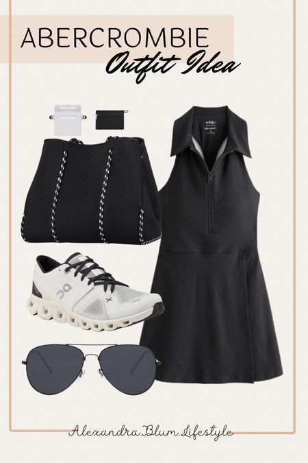 Black collar mini active dress from Abercrombie! This is so cute for this summer when you are out with the kids, playing summer sports, or traveling! Summer outfit! Spring outfit! Travel outfit! 

#LTKfindsunder100 #LTKitbag #LTKActive