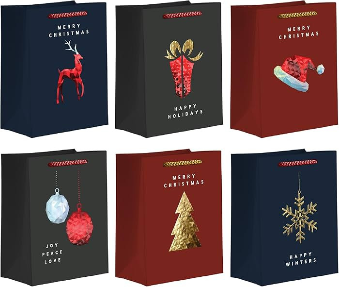 easykart labels 12 Pack 6" Small Christmas Gift Bags, Foiled & Laminated Holiday Gift Bags,(6 Des... | Amazon (US)