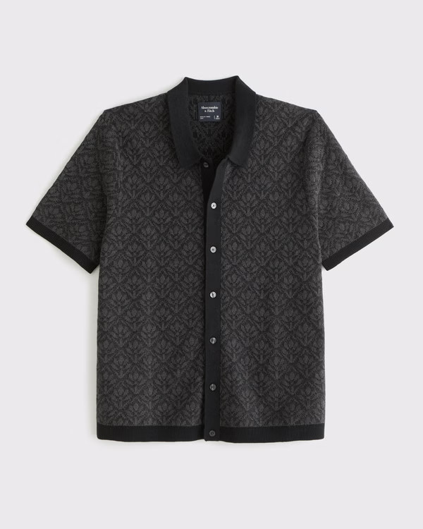 Jacquard Pattern Button-Through Sweater Polo | Abercrombie & Fitch (US)
