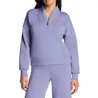 SPANX® AirEssentials Shawl Collar Quarter Zip Sweatshirt in Very Black at Nordstrom, Size 1X | Nordstrom