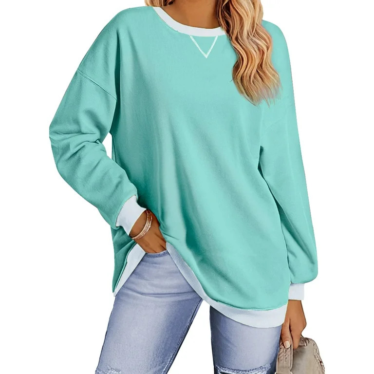 Fantaslook Color Block Sweatshirts for Women Crewneck Long Sleeve Oversized Pullover Tops Casual ... | Walmart (US)