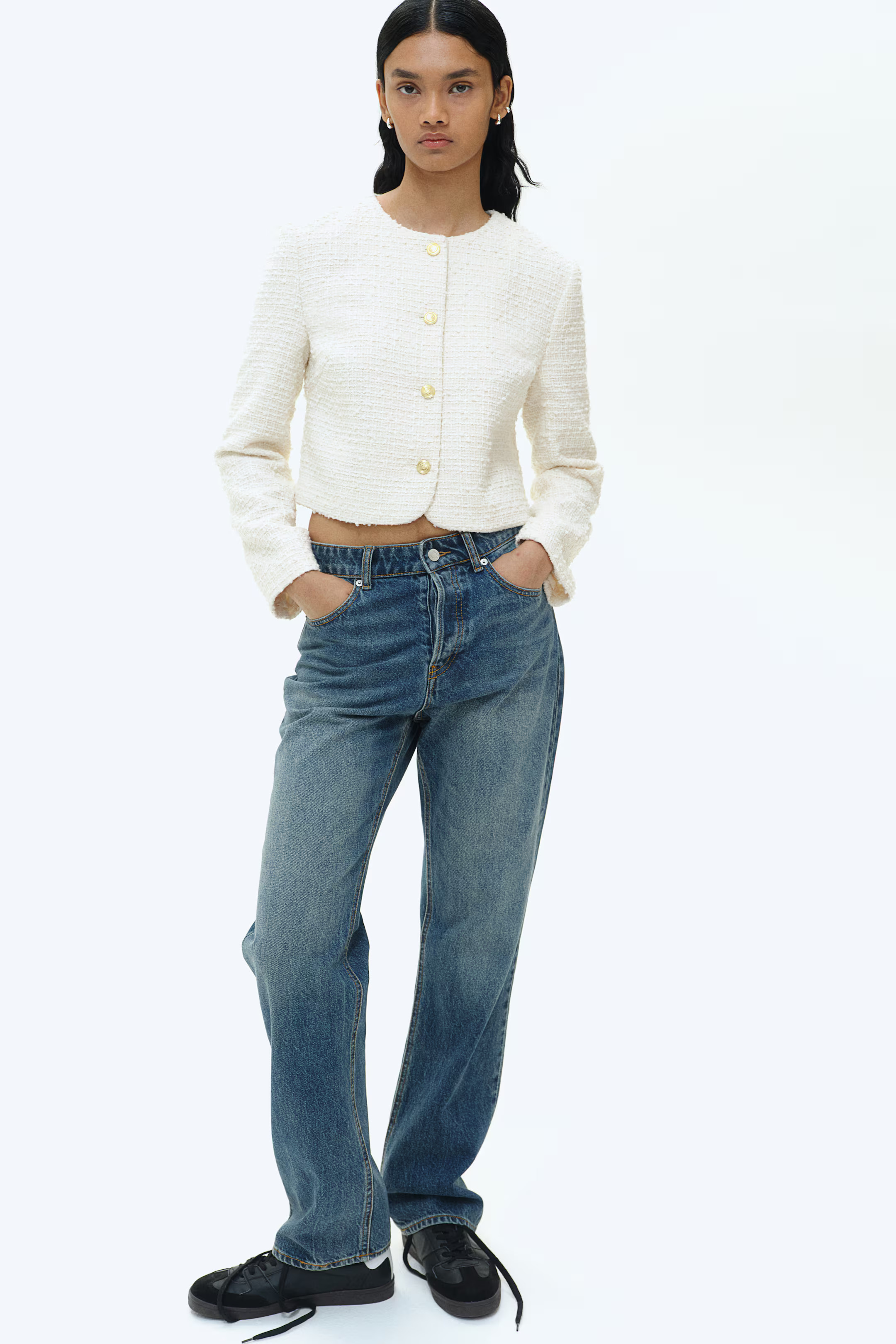 Kurze Boucléjacke - Cremefarben - Ladies | H&M AT | H&M (DE, AT, CH, NL, FI)