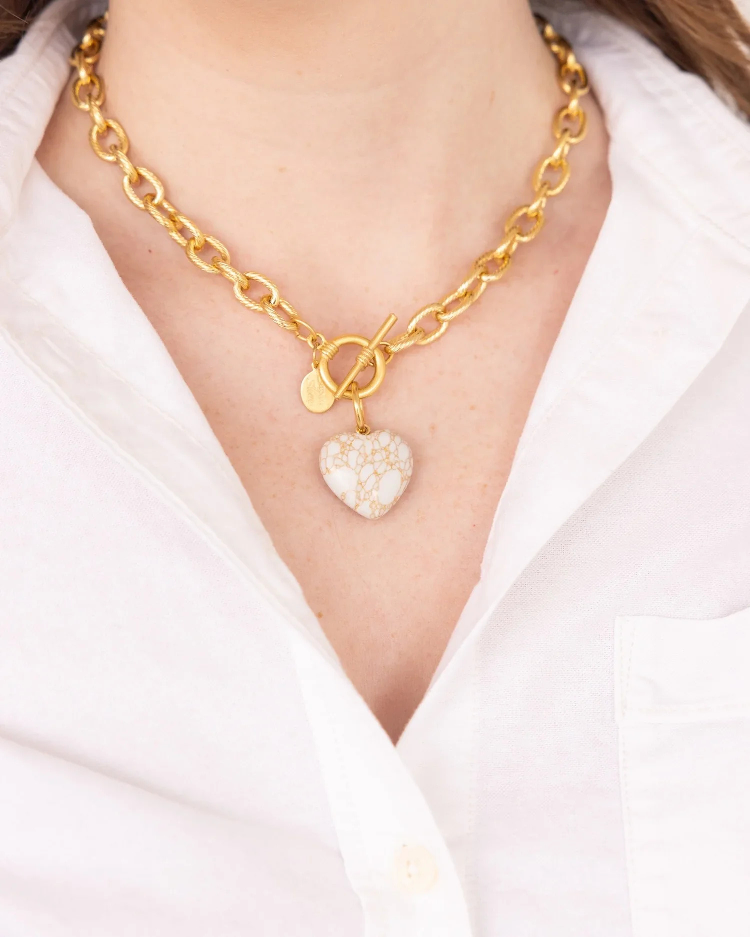 Stone Heart Toggle Necklace - White Turquoise | Emily McCarthy