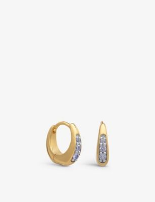 Birthstone December 22ct yellow gold-plated sterling silver and tanzanite huggie hoop earrings | Selfridges
