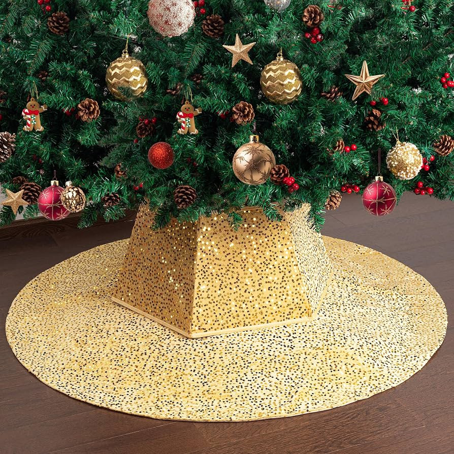Mr. Pen- Sequin Christmas Tree Skirt and Tree Collar, 36 Inch Sparkly Base Cover, 24.8 Inch Folda... | Amazon (US)