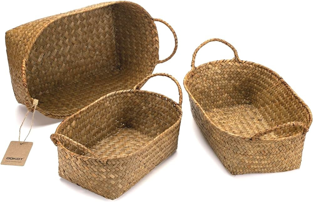 DOKOT Woven Baskets For Storage, Rattan Baskets With Handles For Kitchen, Wicker Baskets For Stor... | Amazon (US)