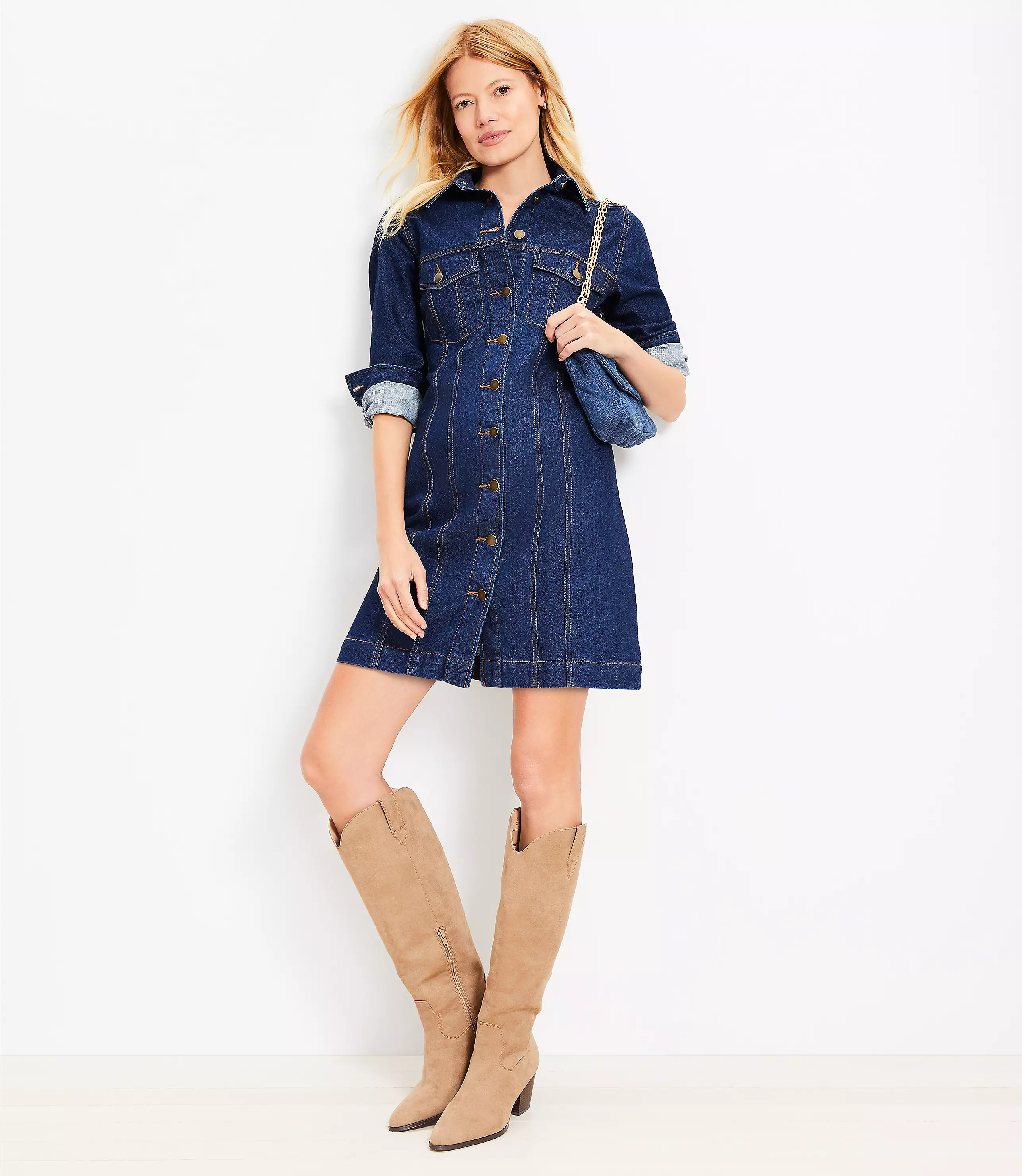 Denim Mini Pocket Dress in Dark Rinse | LOFT