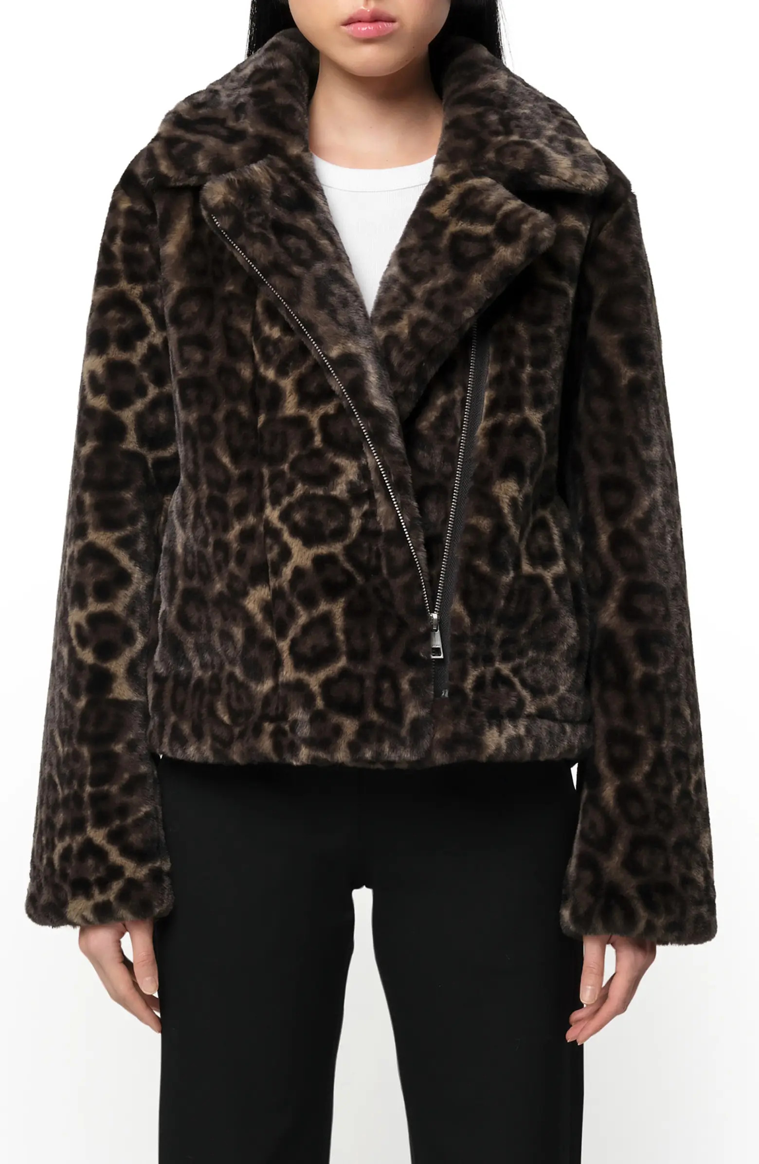 Apparis Dahlia Leopard Recycled Polyester Pluche™ Faux Fur Biker Jacket | Nordstrom | Nordstrom