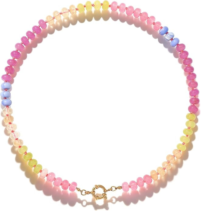 LALAPPLE Colorful Beaded Gemstone Necklace for Women, Boho Rainbow Bead Choker with Natural Stone... | Amazon (US)