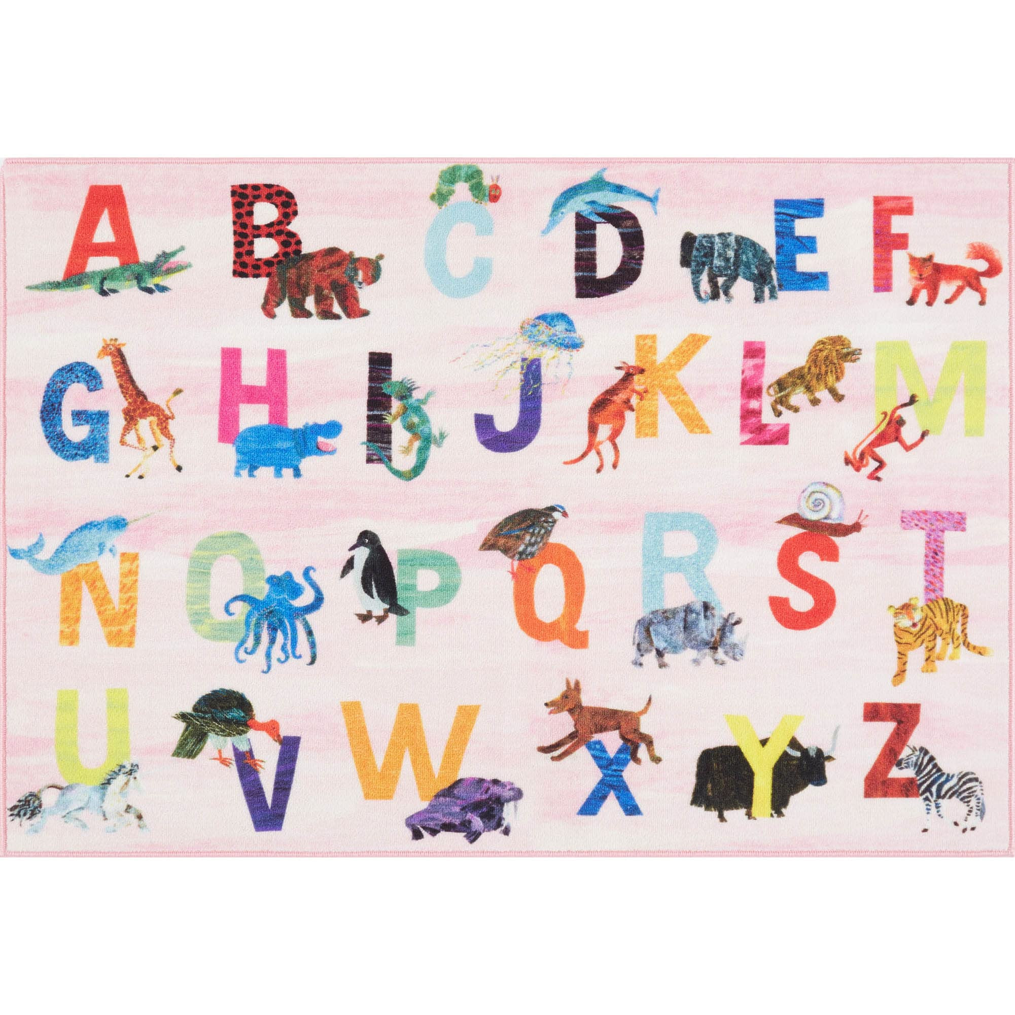 Eric Carle Elementary Pink Alphabet Kids Machine Washable Area Rug Pink/Blue, 6'6"x9'5" | Amazon (US)