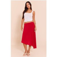 Red Asymmetric Hem Slinky Midi Skirt | PrettyLittleThing US