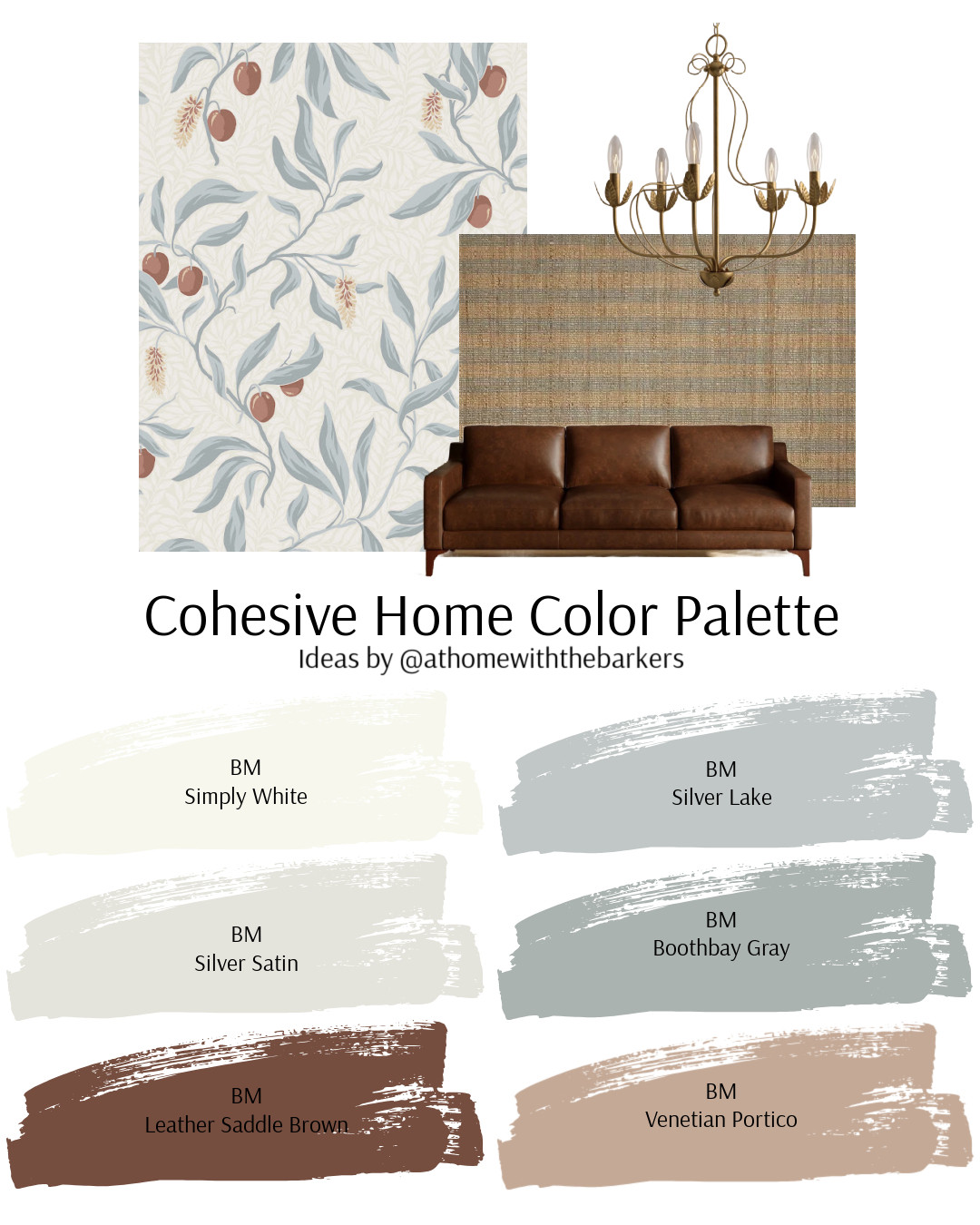Cohesive home color palette of silvery blue and warm brown, paint samples 

 #LTKHome #LTKSaleAlert