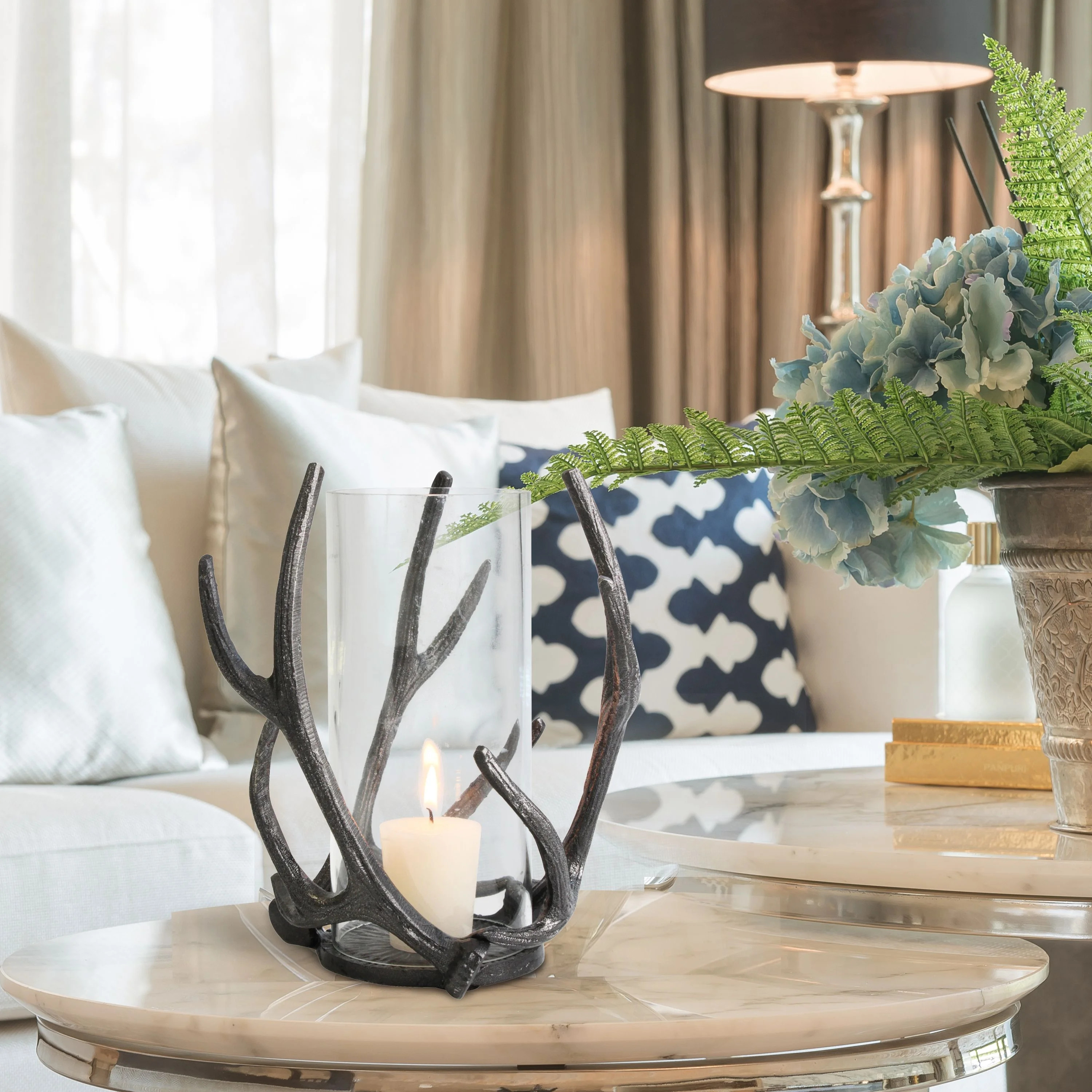 Mainstays Rustic Antler Hurricane Candle Holder, Black | Walmart (US)