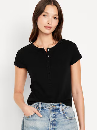 Short-Sleeve Waffle-Knit Henley Top | Old Navy (US)