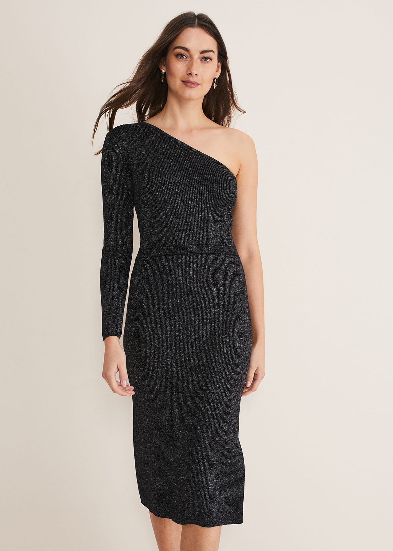 Zemira One Shoulder Lurex Knitted Dress | Phase Eight (UK)
