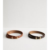 Pack Of 2 Brown Faux Leather Buckled Belts New Look | New Look (UK)
