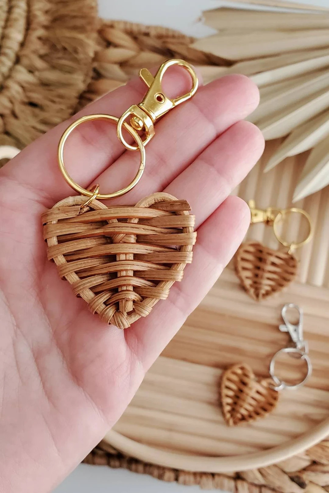 RATTAN HEART Keychain Heart Keychain Boho Style Bag - Etsy | Etsy (US)