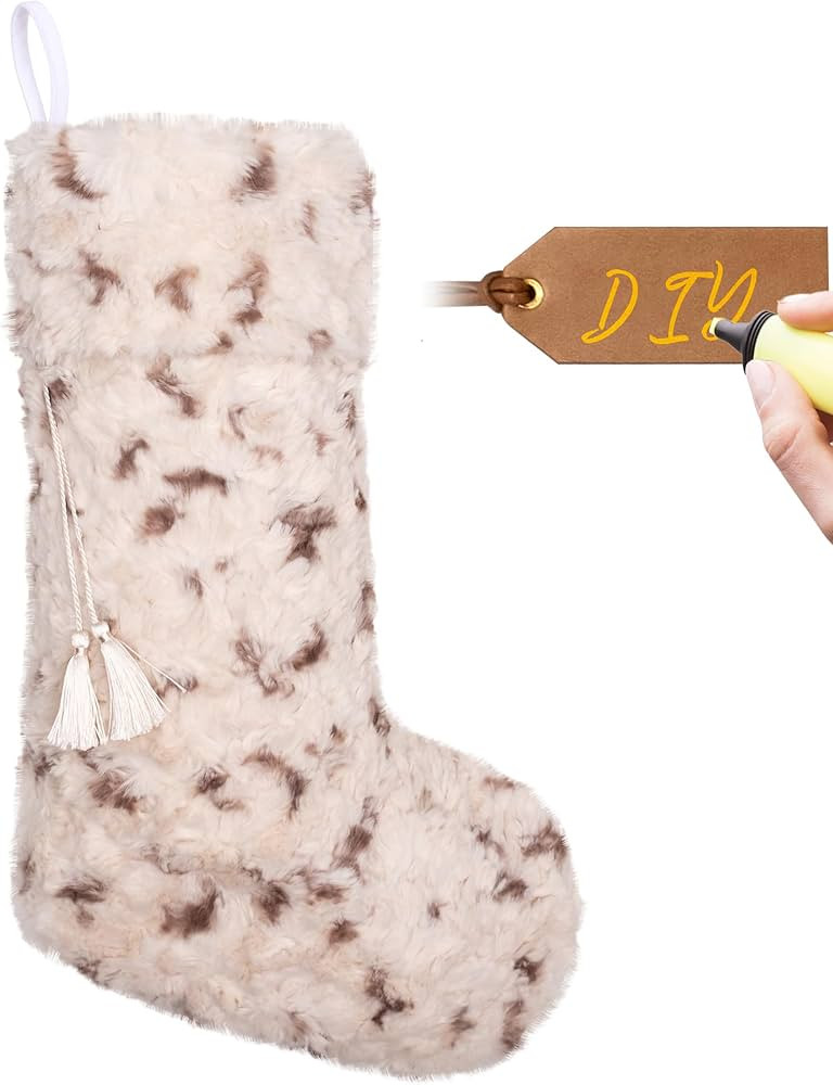 LUBOT 2024 New Christmas Stockings, 1 Piece with Custom Name Tag 20" Beige Spot Rustic Neutral Fa... | Amazon (US)