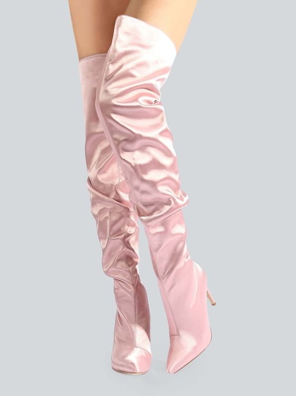 Satin Ruched Thigh High Booties BLUSH | SHEIN