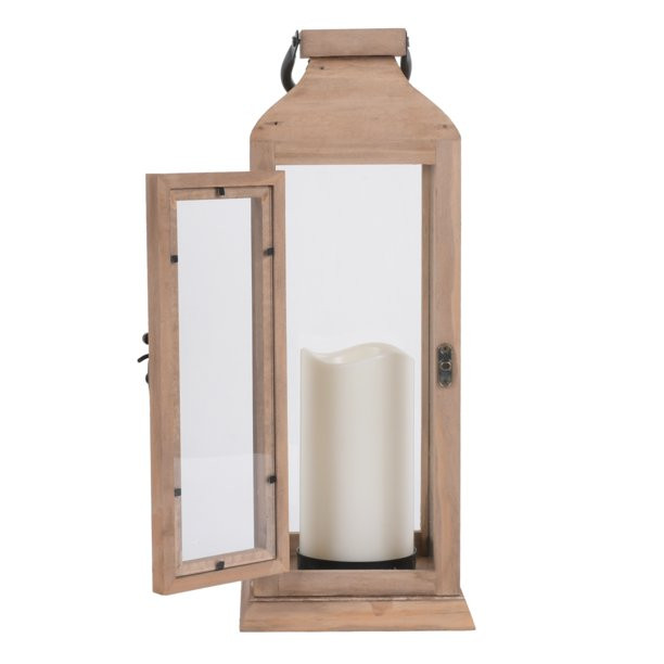 Better Homes & Gardens 15" Battery Operated Outdoor Natural Wood and Glass Lantern with Removable... | Walmart (US)