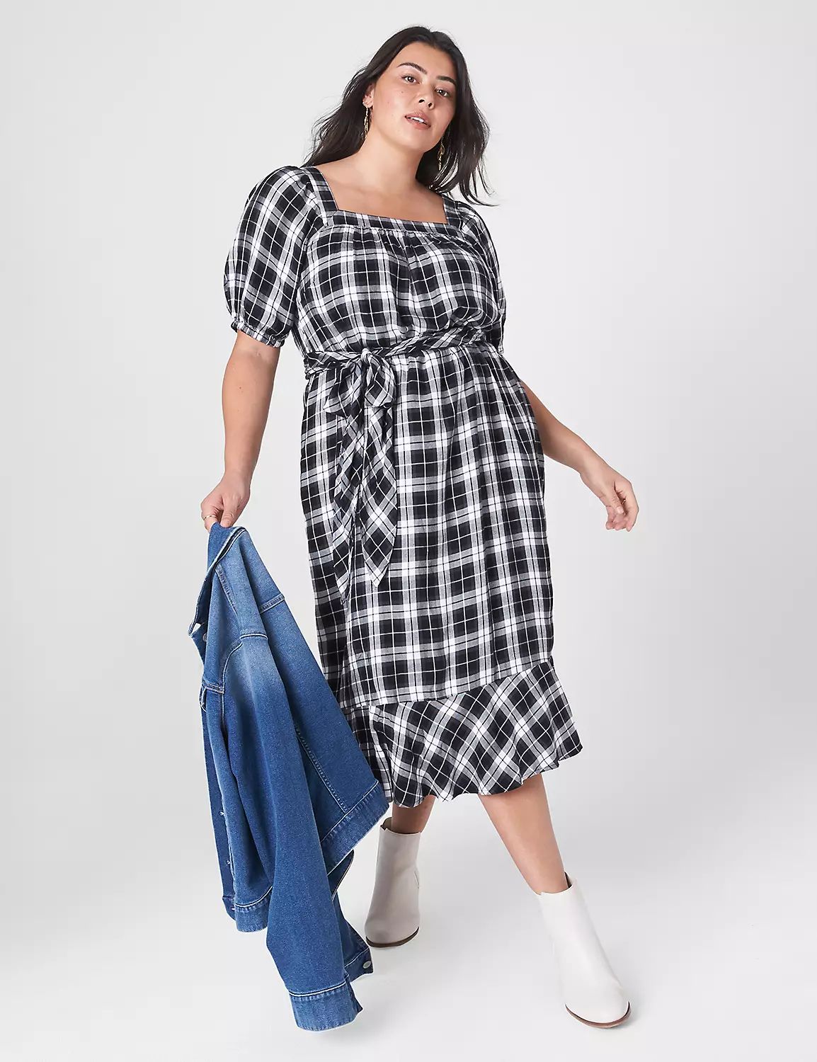 Perfect Sleeve Square-Neck Belted Midi Dress | LaneBryant | Lane Bryant (US)