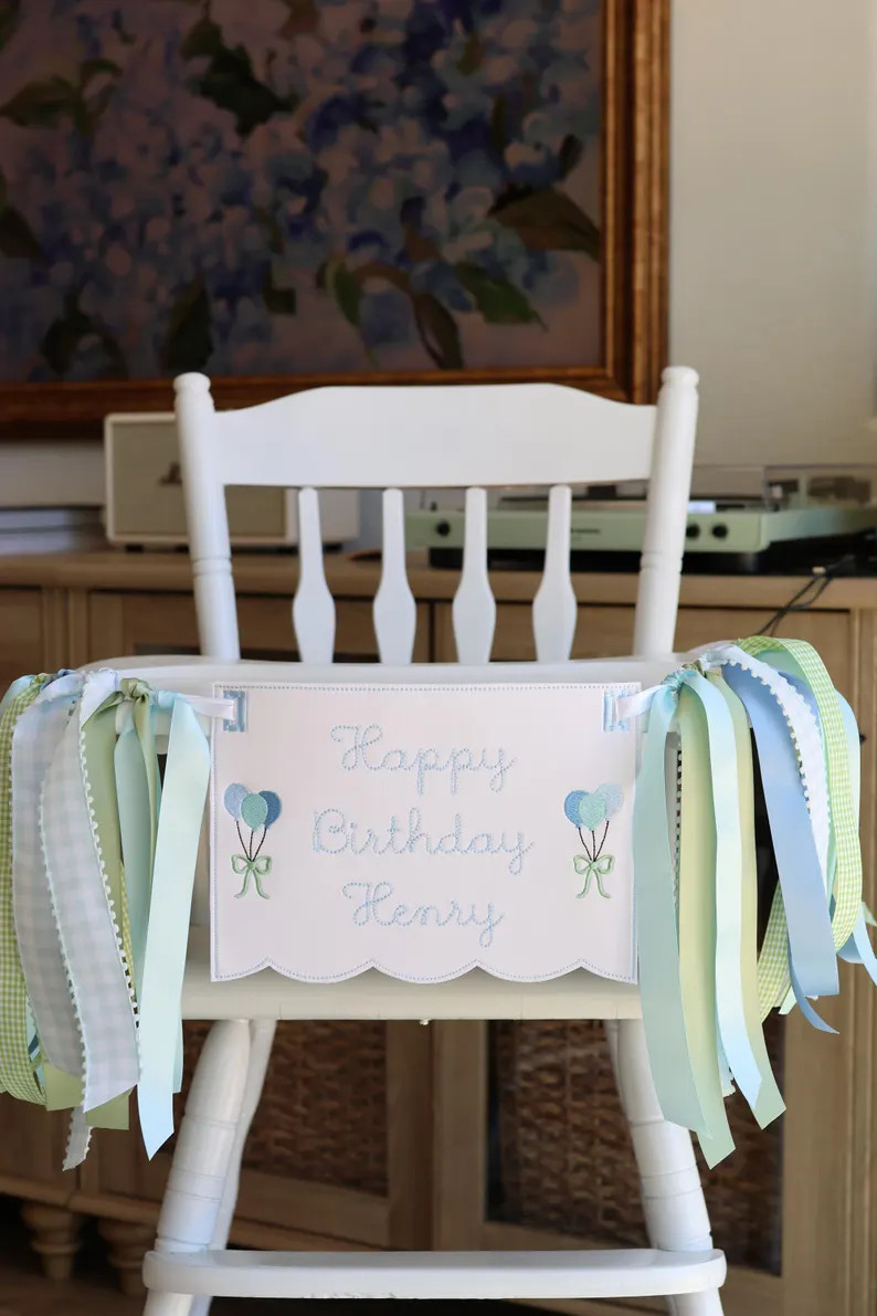 Happy Birthday Blue Green Balloon Scalloped Birthday Banner, Smash Cake, 1st Birthday, Keepsake, ... | Etsy (Global)