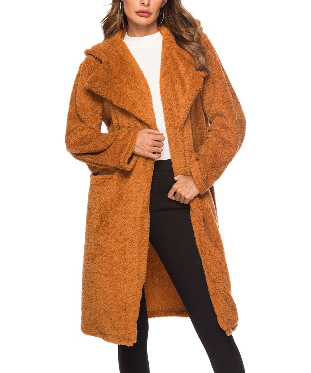 Causey Women's Overcoats brown - Camel Hooded Teddy Coat - Women | Zulily