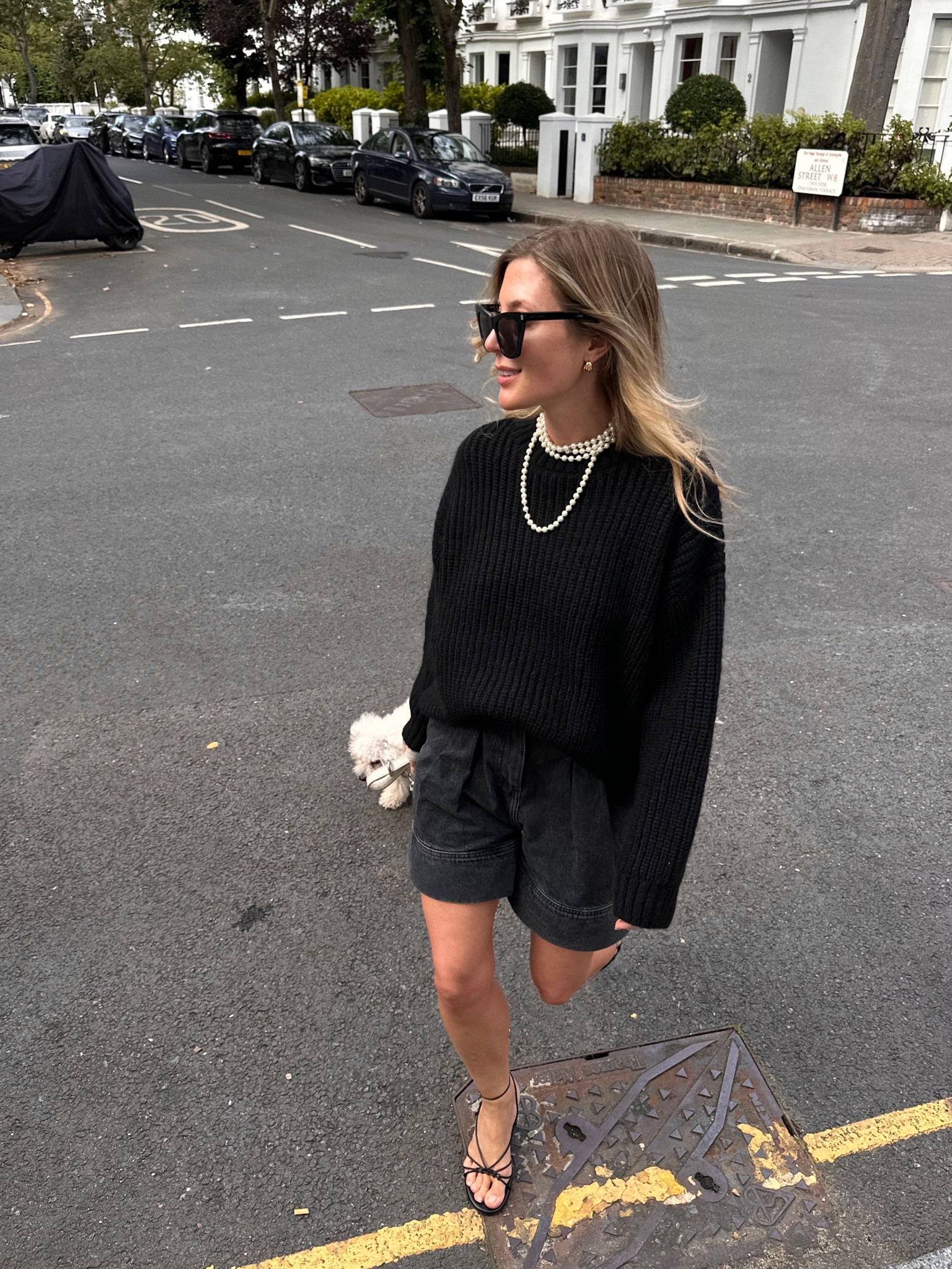 Monochrome outfit, black outfit, transitional outfit, black jumper, crew neck jumper, knit jumper, denim shorts, black shorts, paperbag waist shorts, black sunglasses, cat eye sunglasses, black heel, strappy heels, minimal outfit, old money style, Reformation,
24S, Cos, Anine Bing, YSL, Asos, Bottega Veneta

#LTKSeasonal #LTKeurope #LTKstyletip