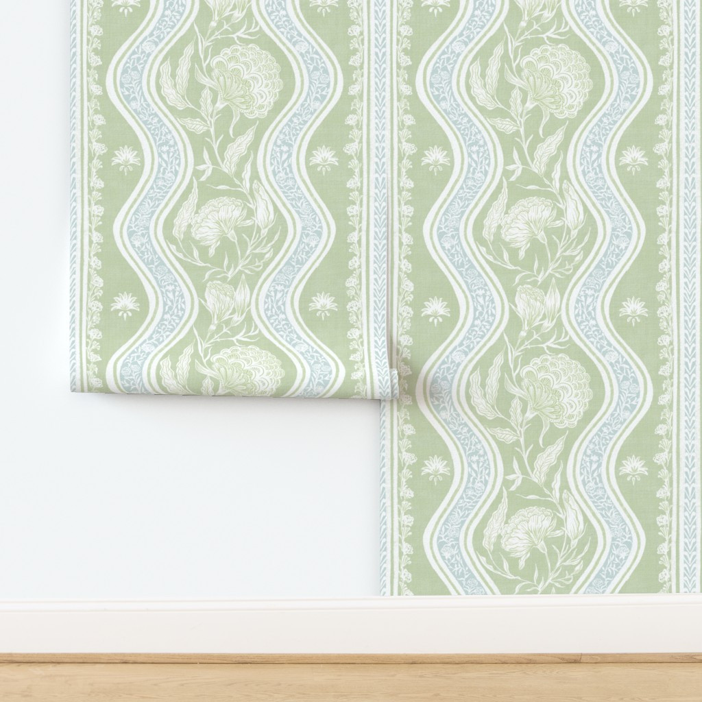 Grandmillennial Border (Light Sage and Dusty Blue)-(Greener) Wallpaper | Spoonflower | Spoonflower