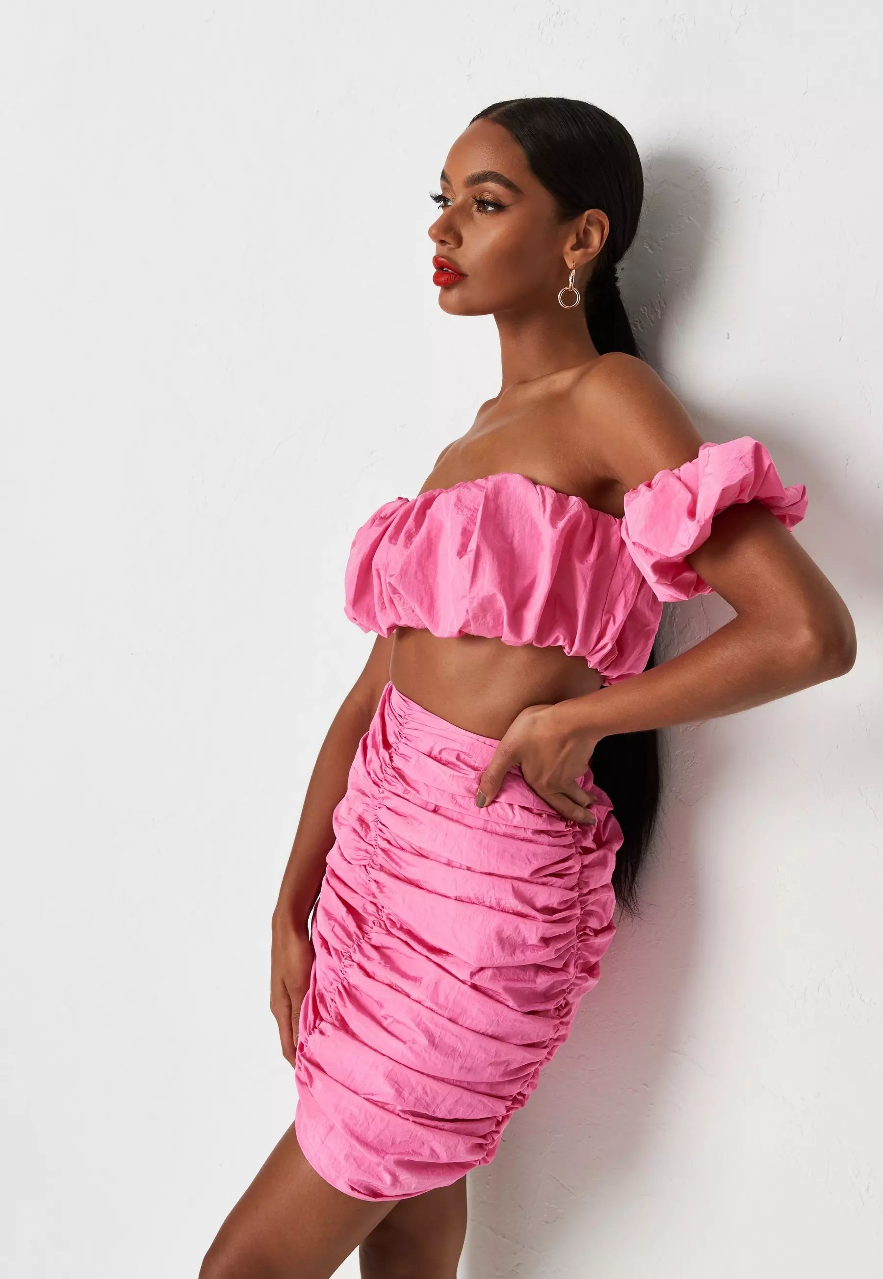 Hot Pink Co Ord Ruched Mini Skirt | Missguided (US & CA)