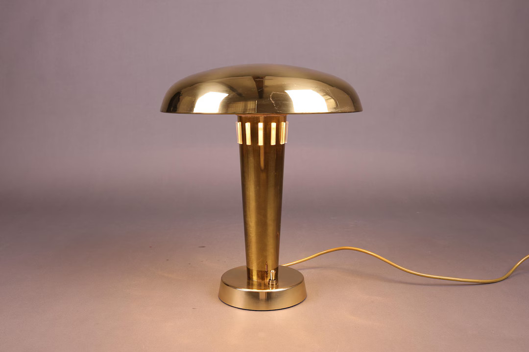 Vintage Gold Mushroom Table Lamp | Art Deco Style Accent Lamp | Brass-colored Mid-century Modern ... | Etsy (US)