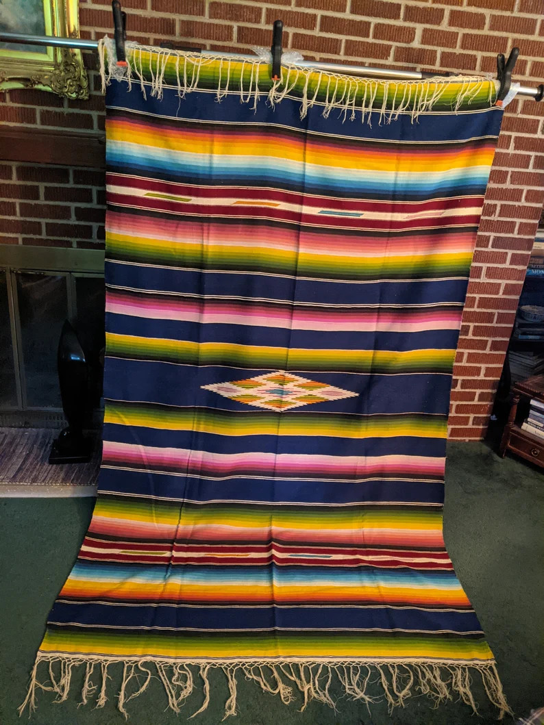 Vintage Beautiful Mexican Saltillo 51x84 Wool Weaving Serape Blanket - Etsy | Etsy (US)