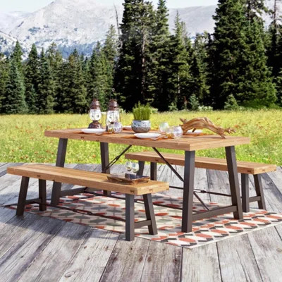 3 PIECE WOOD OUTDOOR DINING SET, Patio Set, Patio Furniture, Outdoor Funiture | Wayfair North America