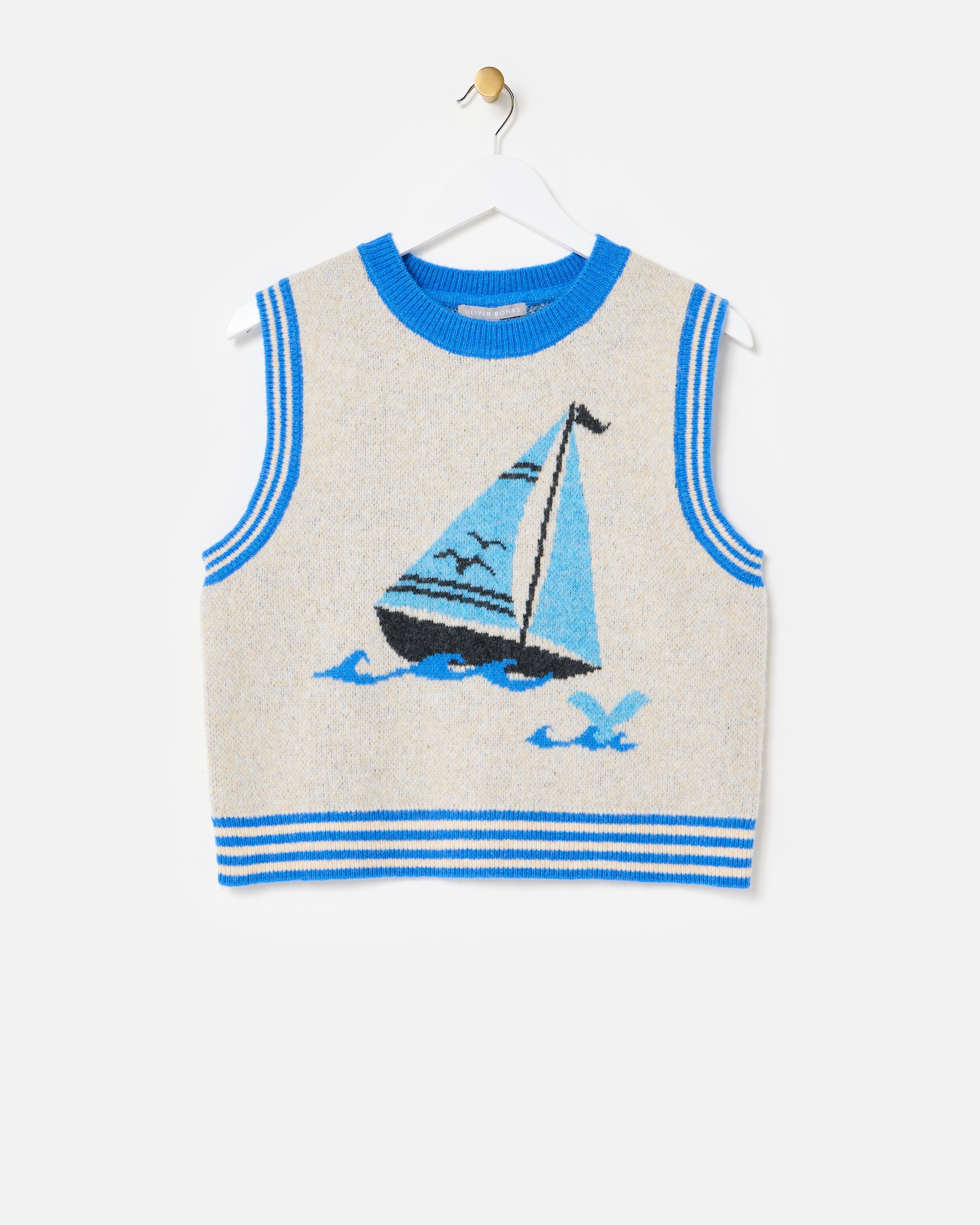 Cream & Blue Boat Knitted Tank Top | Oliver Bonas | Oliver Bonas (Global)