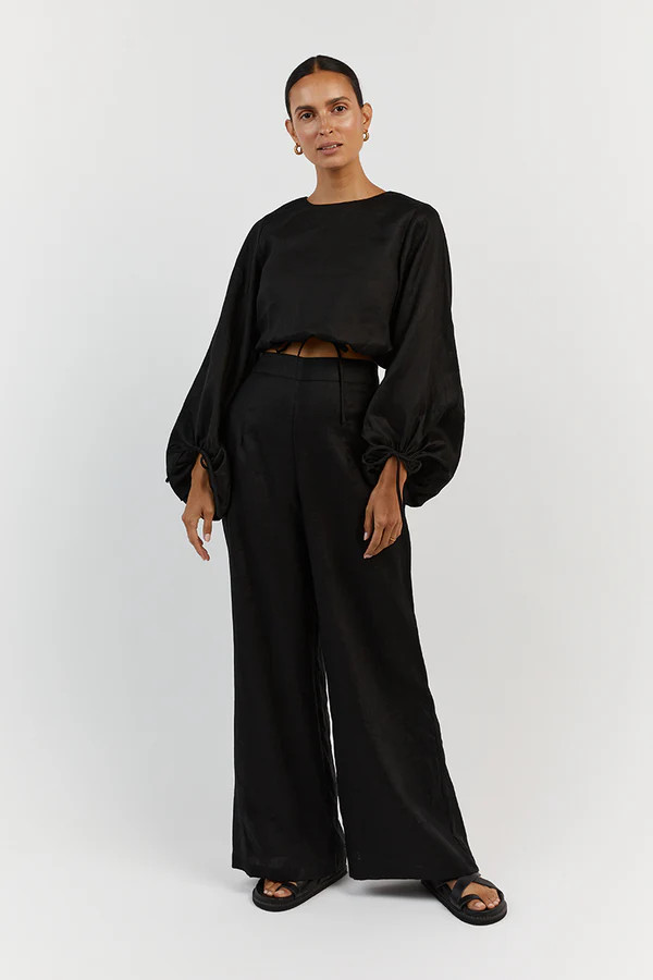 MOLLY BLACK LINEN CROP TOP | DISSH