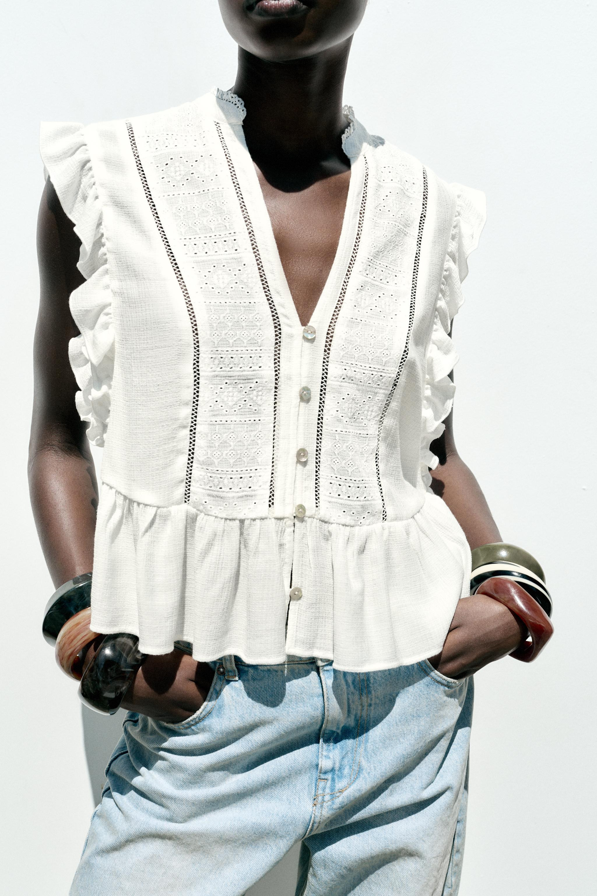 EMBROIDERED RUFFLED TOP | Zara US