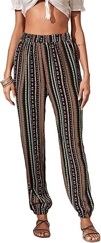 SweatyRocks Women's Comfy Bohemian Tapered Tribal Print Loose Yoga Travel Pants | Amazon (US)