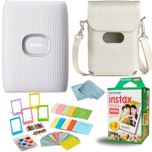Fujifilm Instax Mini Link 2 Smartphone Printer - Includes 20 Fuji Instax Mini Film Sheets, BluebirdSales Carrying Case, Microfiber Cleaning Cloth Bundle (Clay White) | Amazon (US)