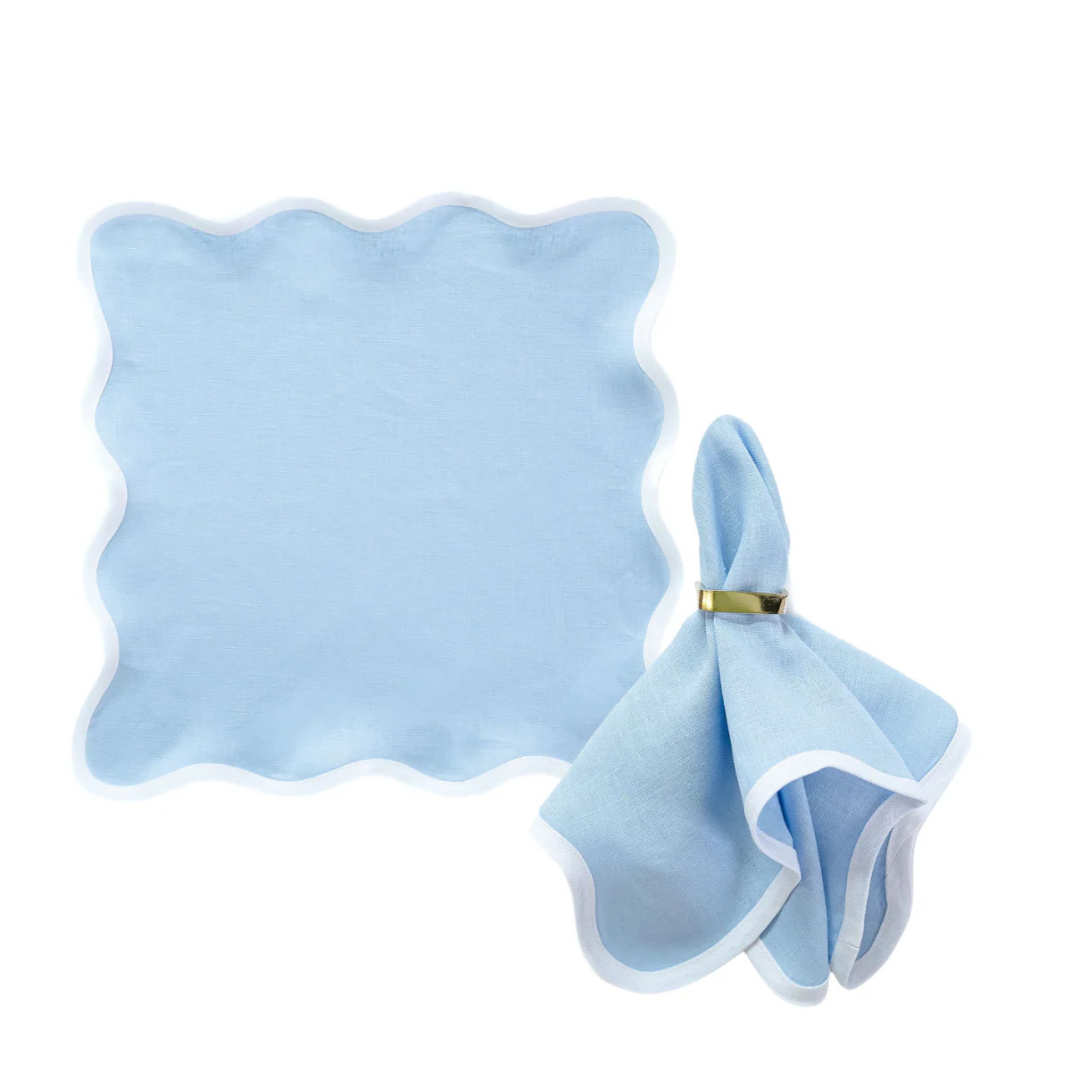 Linen Scalloped Square | Cornflower Blue | Frances Fields Home