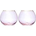 The Wine Savant Colored Blush Pink & Gilded Rim Wine Glass, Large 18oz Glasses 2-Set Vibrant Colo... | Amazon (US)