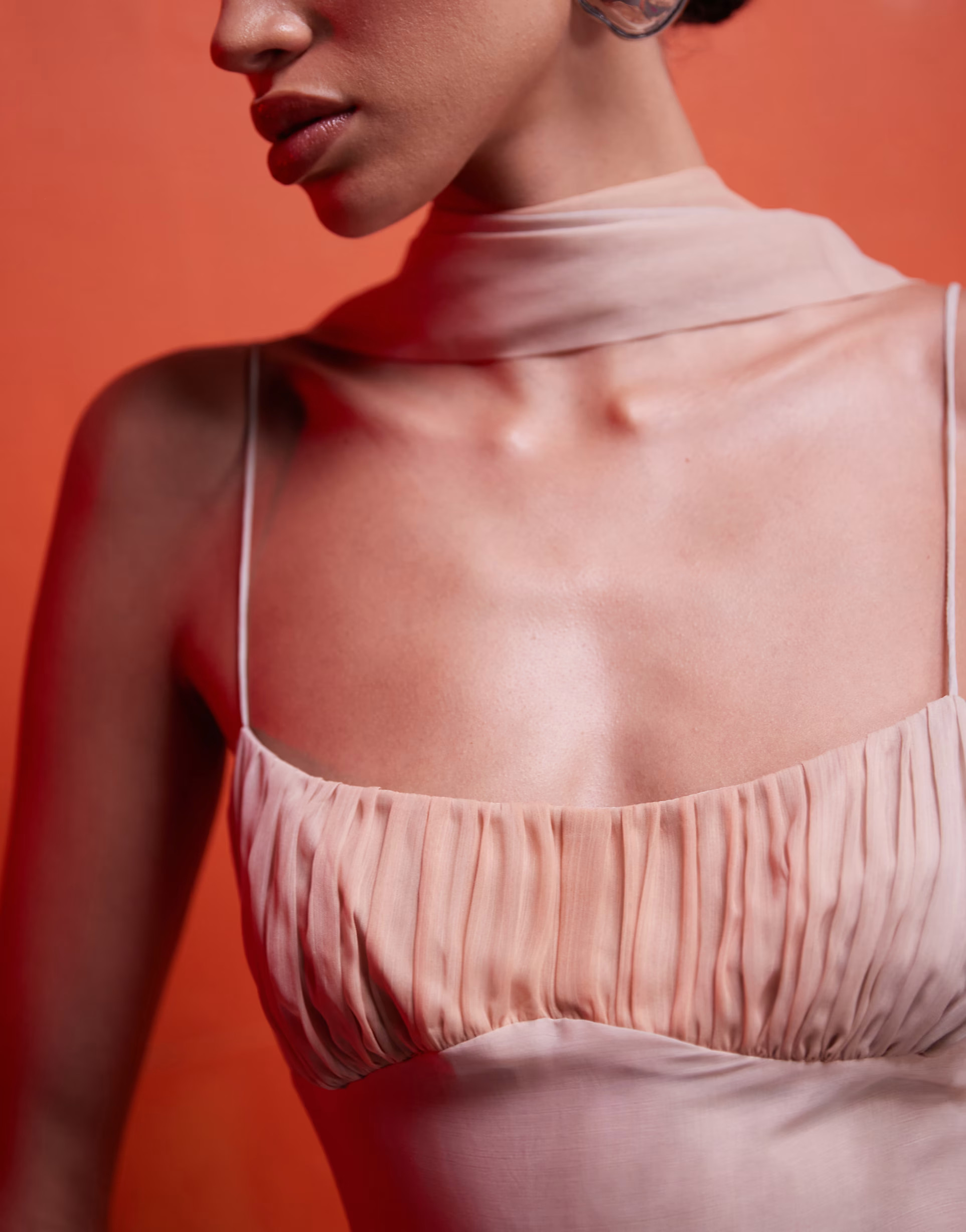 ASOS DESIGN ruched bust cami godet maxi dress with scarf in ombre | ASOS (Global)