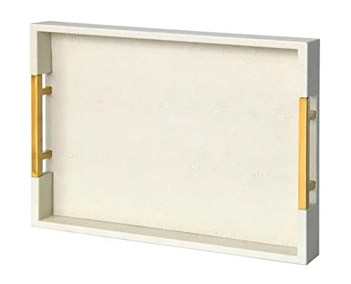 Home Redefined Modern Elegant 18"x12" Rectangle Cream Glossy Shagreen Decorative Ottoman Coffee T... | Walmart (US)